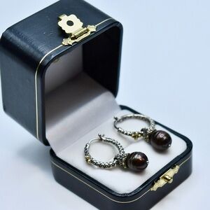 Genuine BARBARA BIXBY 925 & 18k Gold Cultured Freshwater Pearl Hoop Earrings